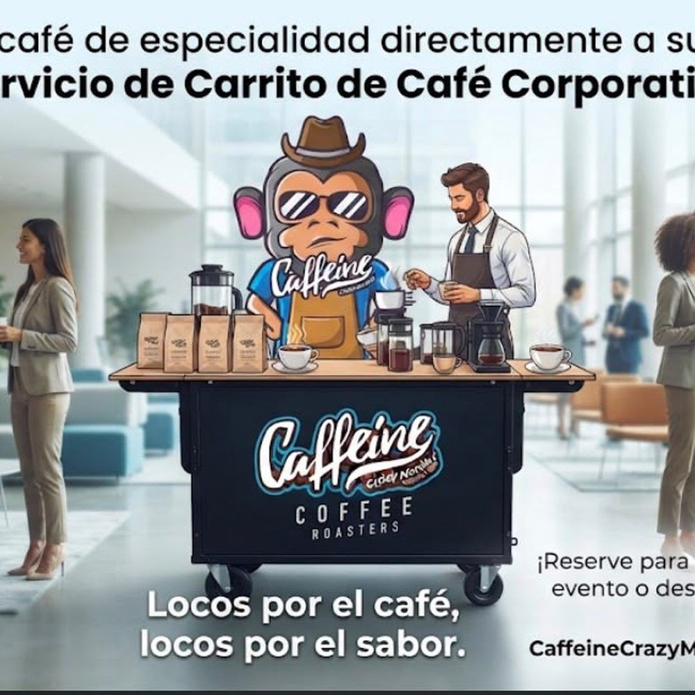 Carrito de café atendido por un barista en un evento